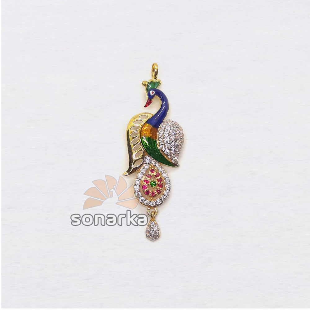 916 Gold Attractive CZ Diamond Peacock Shaped Ladies Pendant