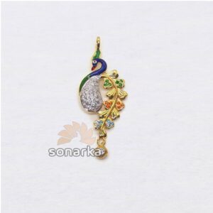 22KT Gold Colourful Peacock Shaped CZ Diamond Pendant