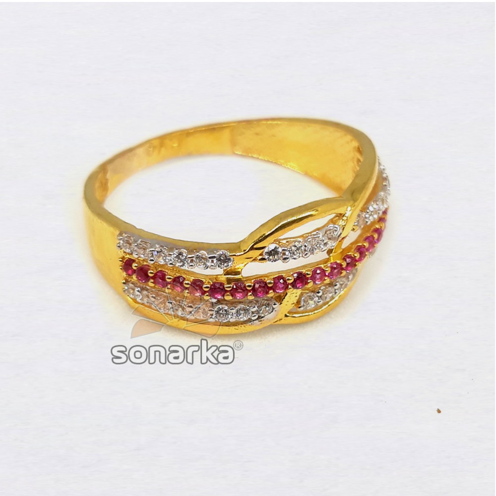 22KT Royal Pink and White Diamond Attractive CZ Ladies Ring - Image 2