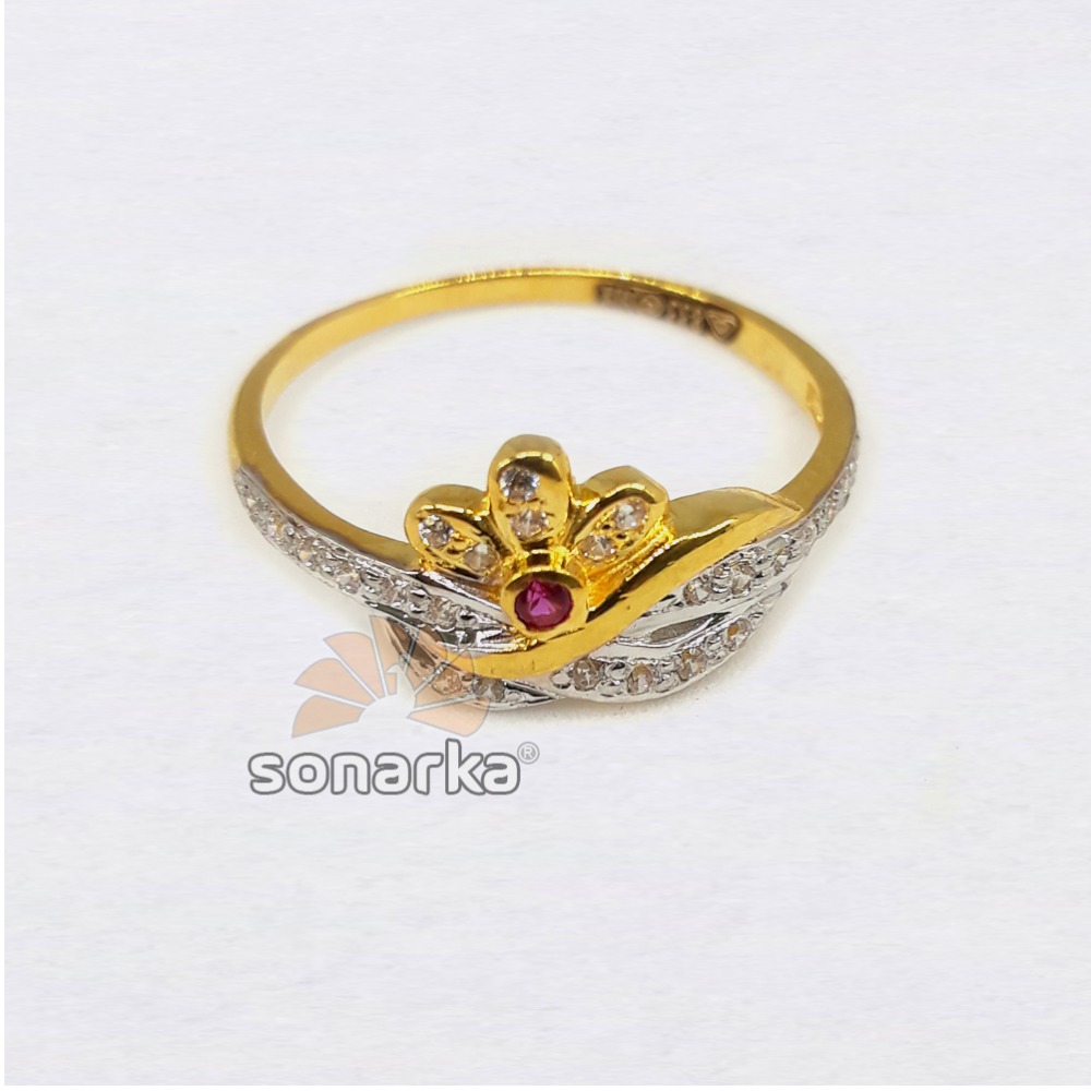 916 Hallmarked Red Diamond Flower Shaped CZ Ladies Ring