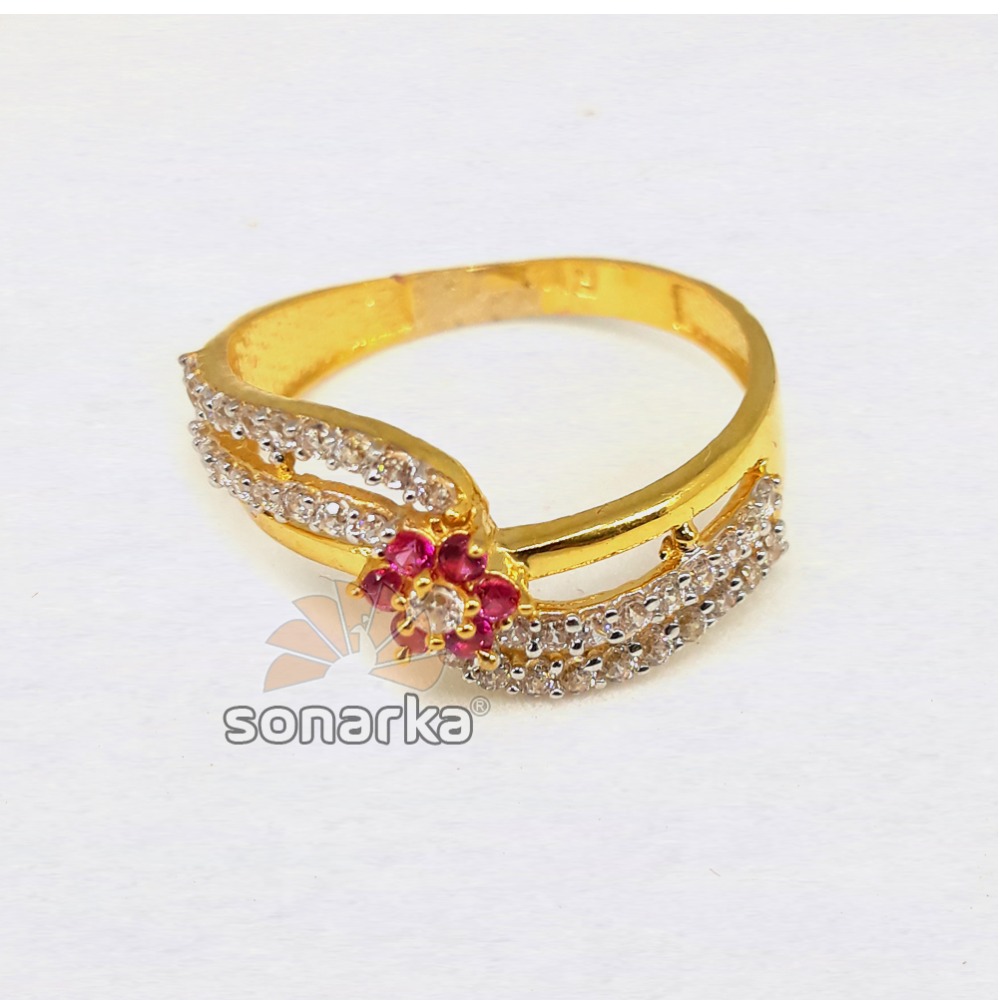 916 Gold Hallmarked Royal Pink Stone CZ Ladies Ring