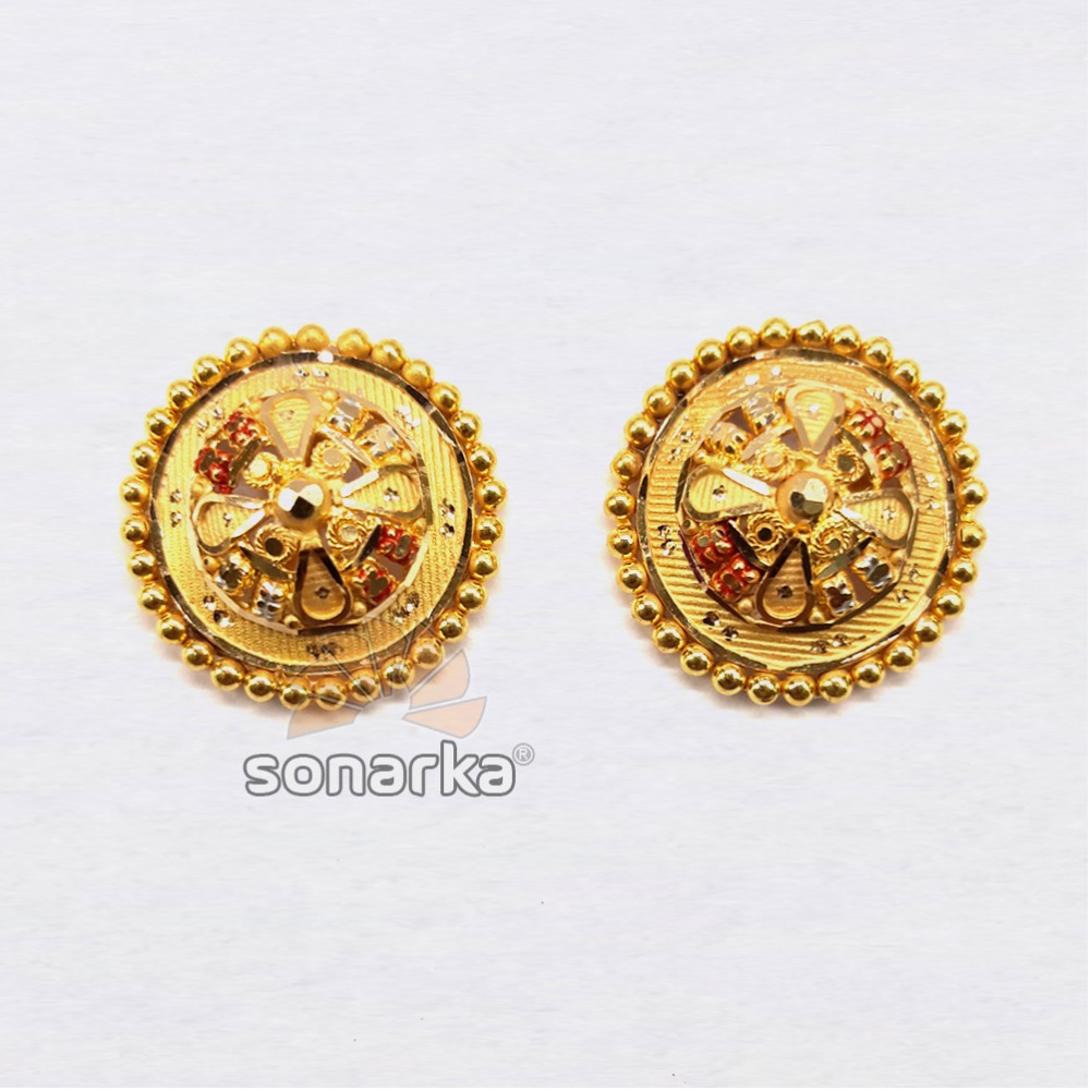 22KT Plain Gold Flower Shaped Earrings