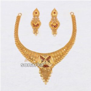 22KT Plain Gold Necklace Set For Ladies