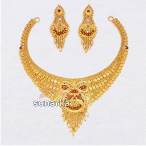 916 Hallmarked Plain Gold Ladies Traditional Bridal Necklace Set