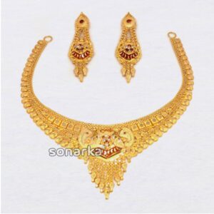 916 Plain Gold Meenakari Necklace Set For Women