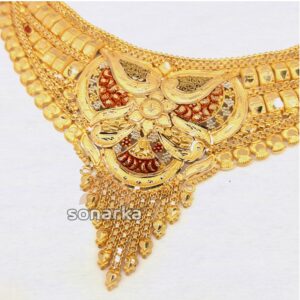 22KT Plain Gold Bridal Necklace Set For Women
