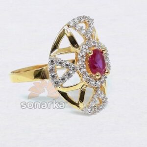 22k CZ Diamond Gold Ring Royal Design for Ladies