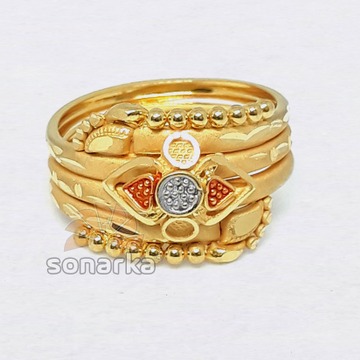 22k Fancy Gold Ring Hollow Triple Pipe Design for Ladies