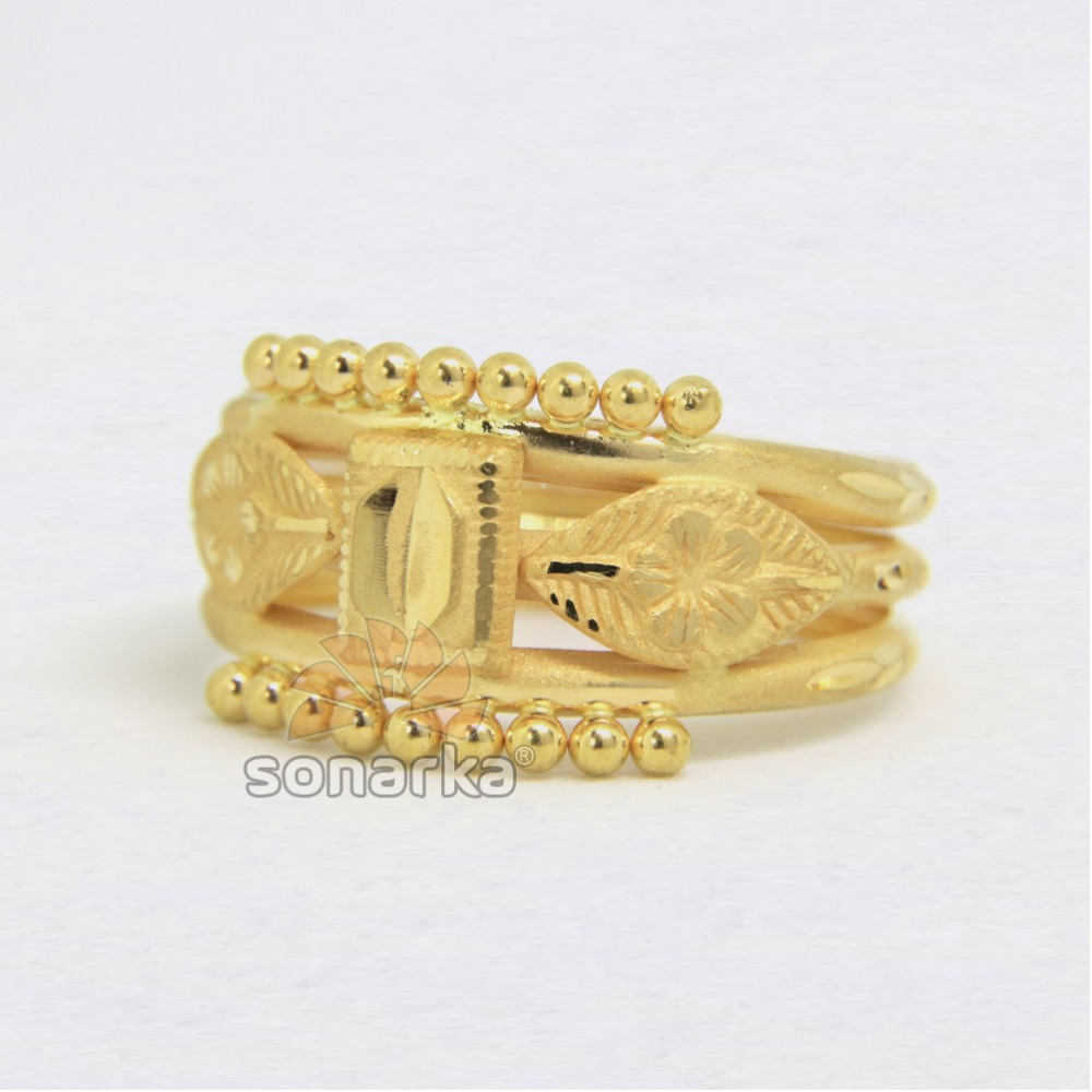 22ct 916 Yellow Gold Ladies Ring Indian Triple Pipe Bands