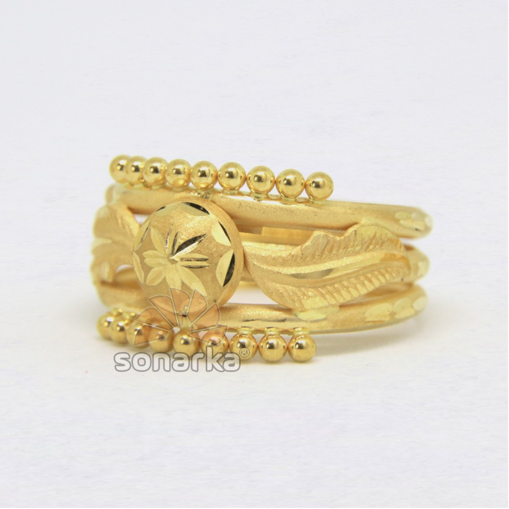 22ct 916 Yellow Gold Ladies Ring Indian Triple Pipe Karda