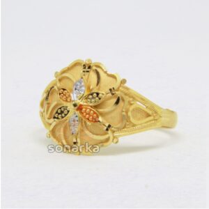 22ct 916 Yellow Gold Ladies Ring Colored Flower Design
