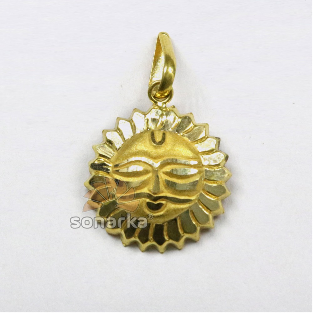 916 Hallmarked Gold Sun God Mask Surya Pendant