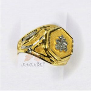 22kt Gold Gents Ring Machine Cut Nakshi Rhodium Bands