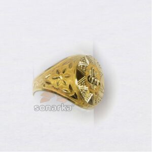 916 Yellow Gold Gents Ring Machine Cut Nakshi Round Head