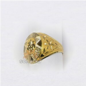916 Yellow Gold Gents Ring Machine Cut Nakshi Round Head