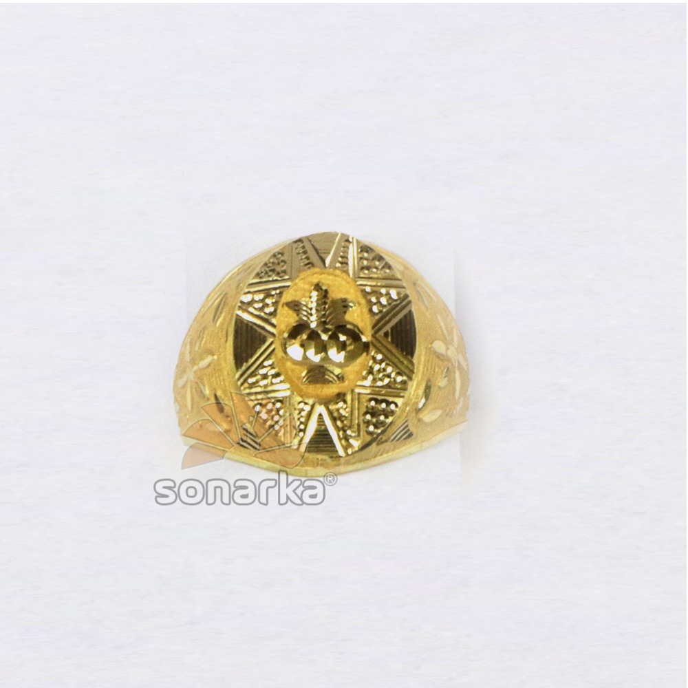 916 Yellow Gold Gents Ring Machine Cut Nakshi Round Head