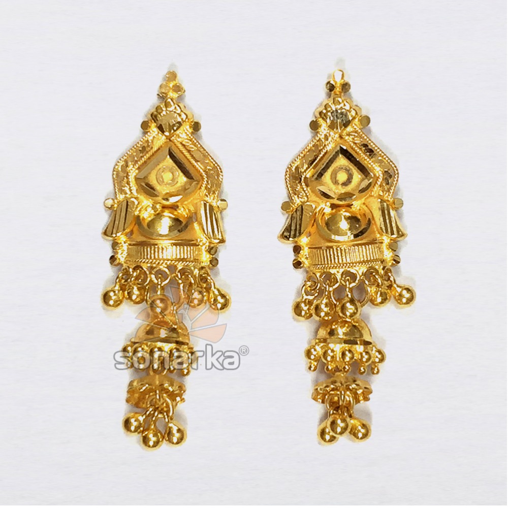 Hanging 22k Yellow Gold Hoop Womens Earrings