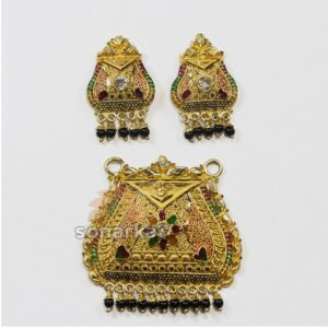 916 Gold Meenakari Culcatti Pendant Set with black pearl