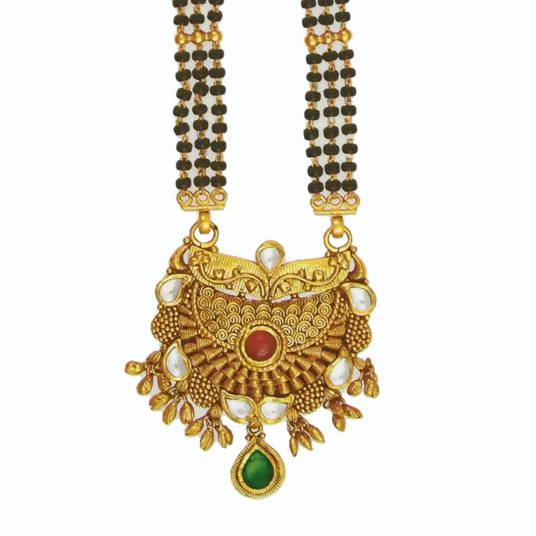 22k Yellow Gold Tanmaniya For Bridal With Black Pearls