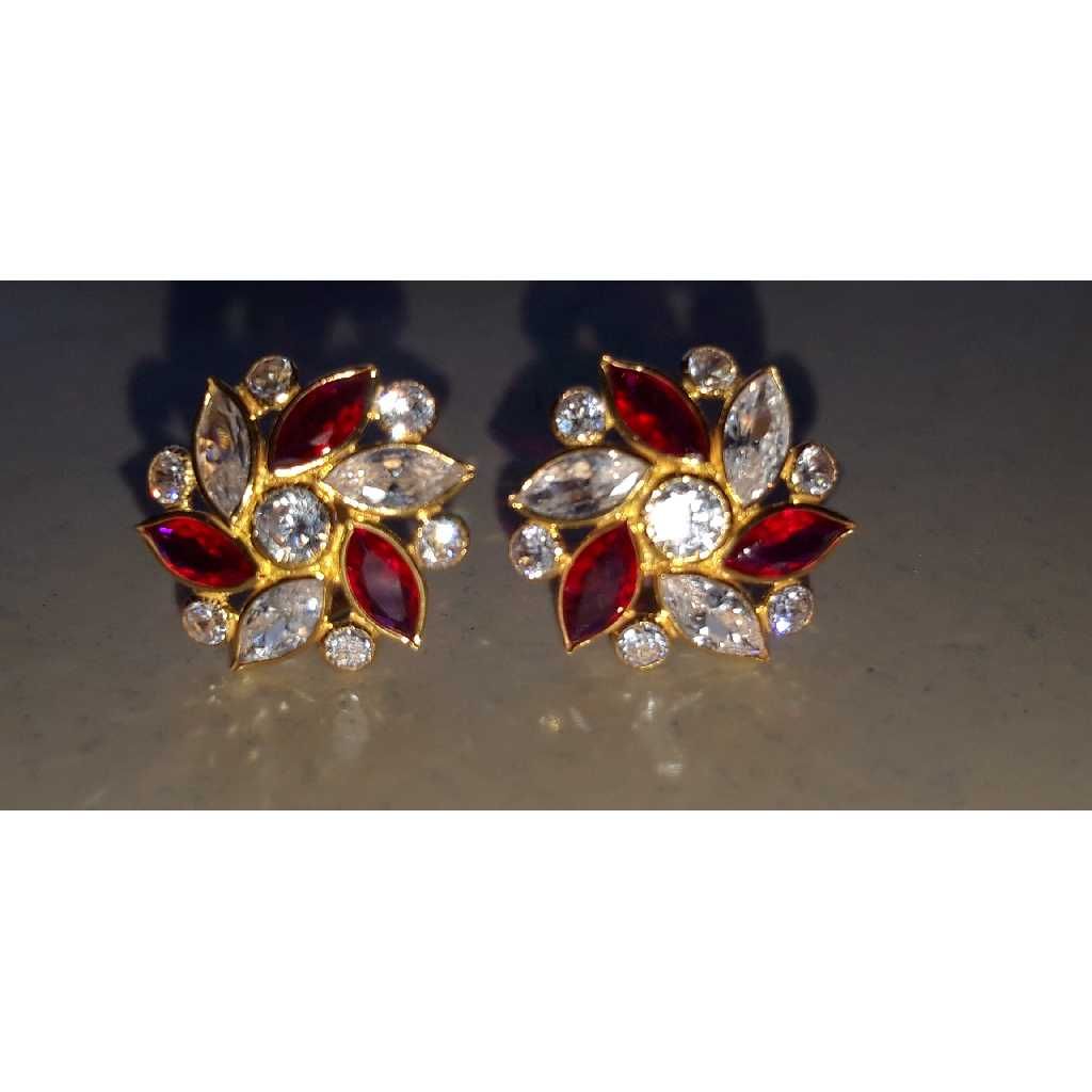 916 Gold Red Stone CZ Earring