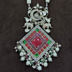 925 Sterling silver Malti Stone & polki Necklace set for Ladies