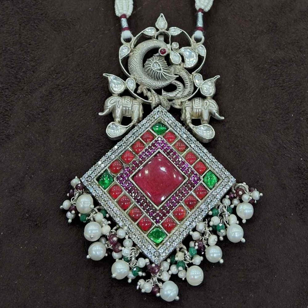 925 Sterling silver Malti Stone & polki Necklace set for Ladies