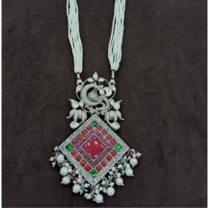925 Sterling silver Malti Stone & polki Necklace set for Ladies