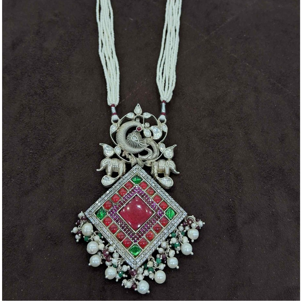 925 Sterling silver Malti Stone & polki Necklace set for Ladies
