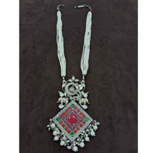 925 Sterling silver Malti Stone & polki Necklace set for Ladies