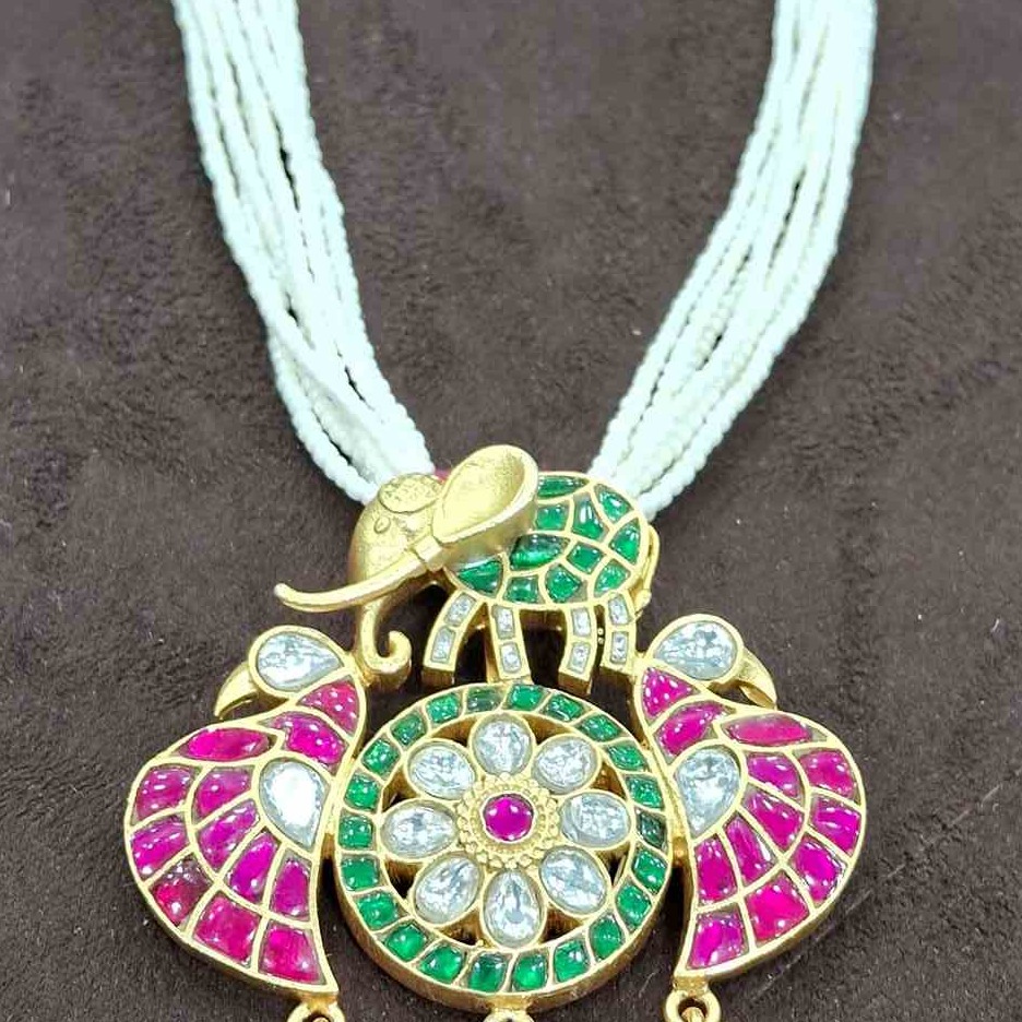925 Sterling Silver 18k Gold Plated Multi Stone/ kundan Necklace Set