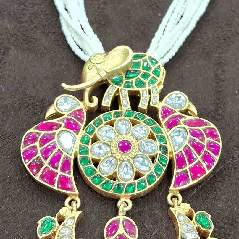 925 Sterling Silver 18k Gold Plated Multi Stone/ kundan Necklace Set
