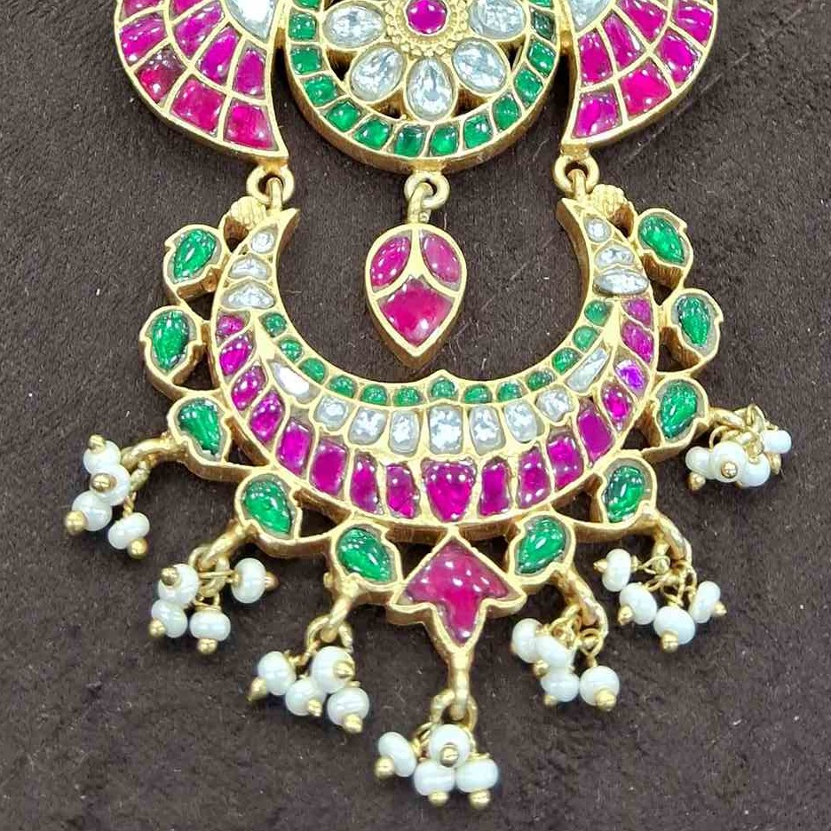925 Sterling Silver 18k Gold Plated Multi Stone/ kundan Necklace Set