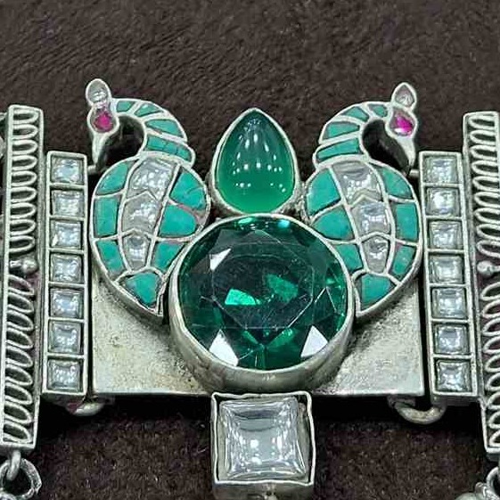 925 Sterling silver green stone & kundan chokar for ladies STS0020