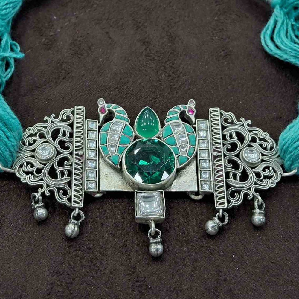925 Sterling silver green stone & kundan chokar for ladies STS0020