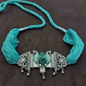 925 Sterling silver green stone & kundan chokar for ladies STS0020