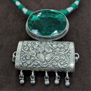 925 Sterling Silver green Stone Tribal Chokar Antique Necklace set