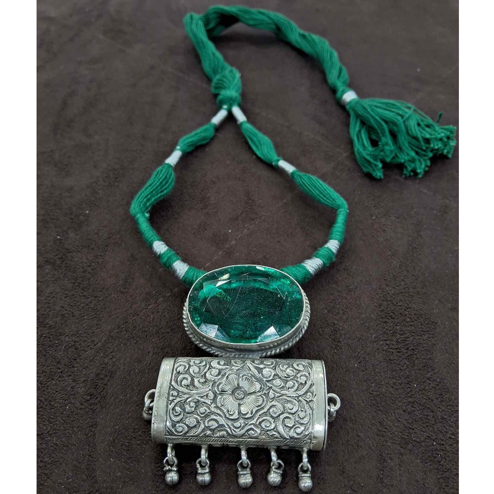925 Sterling Silver green Stone Tribal Chokar Antique Necklace set