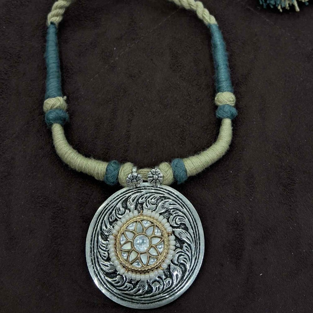 925 Sterling silver Tribal Chokar oxidized pendant set for Ladies
