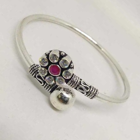 925 silver rani color stone & diamond bracelet for ladies