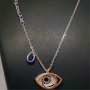 Silver fancy evil eye design pendant with chain for girls