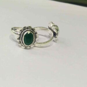 925 sterling silver  green stone oxidised bichhiya for women