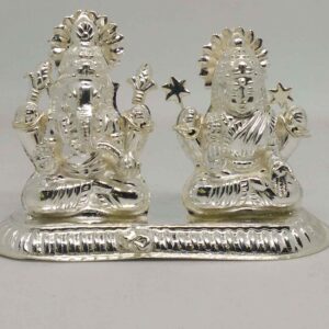 Silver Shree Ganesh Ji With Maa Laxmi Murti For Pooja