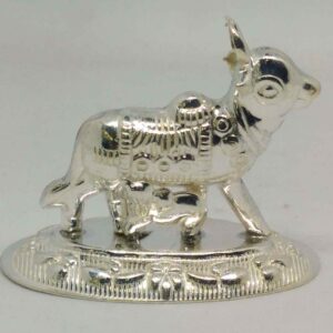Silver Gau Mata With bachhda  murti  For Pooja home temple