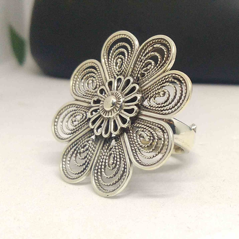 925 sterling silver oxidized fancy designer big  ring for ladies