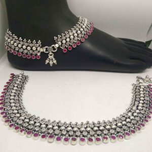 925 sterling silver oxidised rani colour stone designer payal