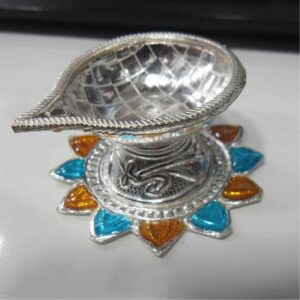 silver   colourful  fancy diya /deepak  use pooja