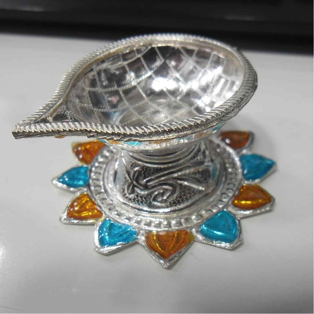silver colourful fancy diya /deepak use pooja