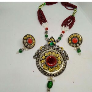 925 silver motisear & antique pendant with earring set for women