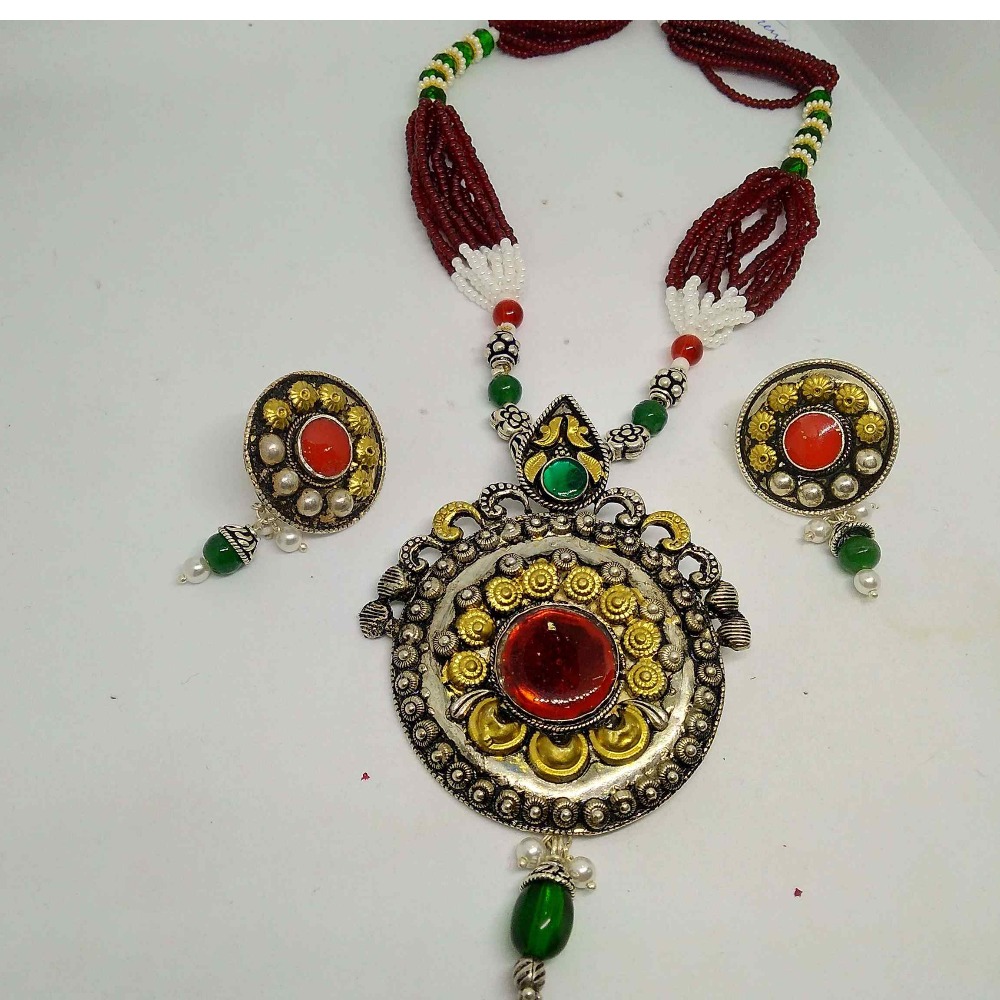 925 silver motisear & antique pendant with earring set for women