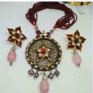 925 silver motisear & antique pendant with earring set for women